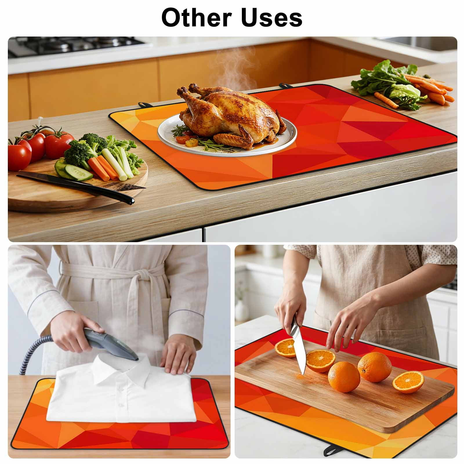 Red Orange Stove Top Cover for Electric Stove, Heat-proof & Non Slip Glass Top Stove Cover Protector, Modern Abstract Ombre Geometric Aesthetic Kitchen Flat Cooktop Rubber Mat 24x21 Inches