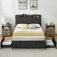 thumbnail image 2 of Metal Bed Frame with Storage Headboard and 2 Drawers, Linen Upholstered Platform Bed Frame, 2 of 8