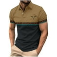 thumbnail image 2 of Danhjin Mens Lapel Casual T-Shirts Color Matching Fashion Shirt Top Short Sleeve Summer Spring Button Up Going Out Loose Lightweight Comfy V Neck Blouse Tops, 2 of 5