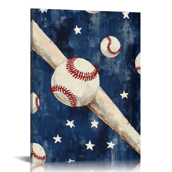 Creowell Stars Baseball American Impressionism Canvas Wall Art 12x16in