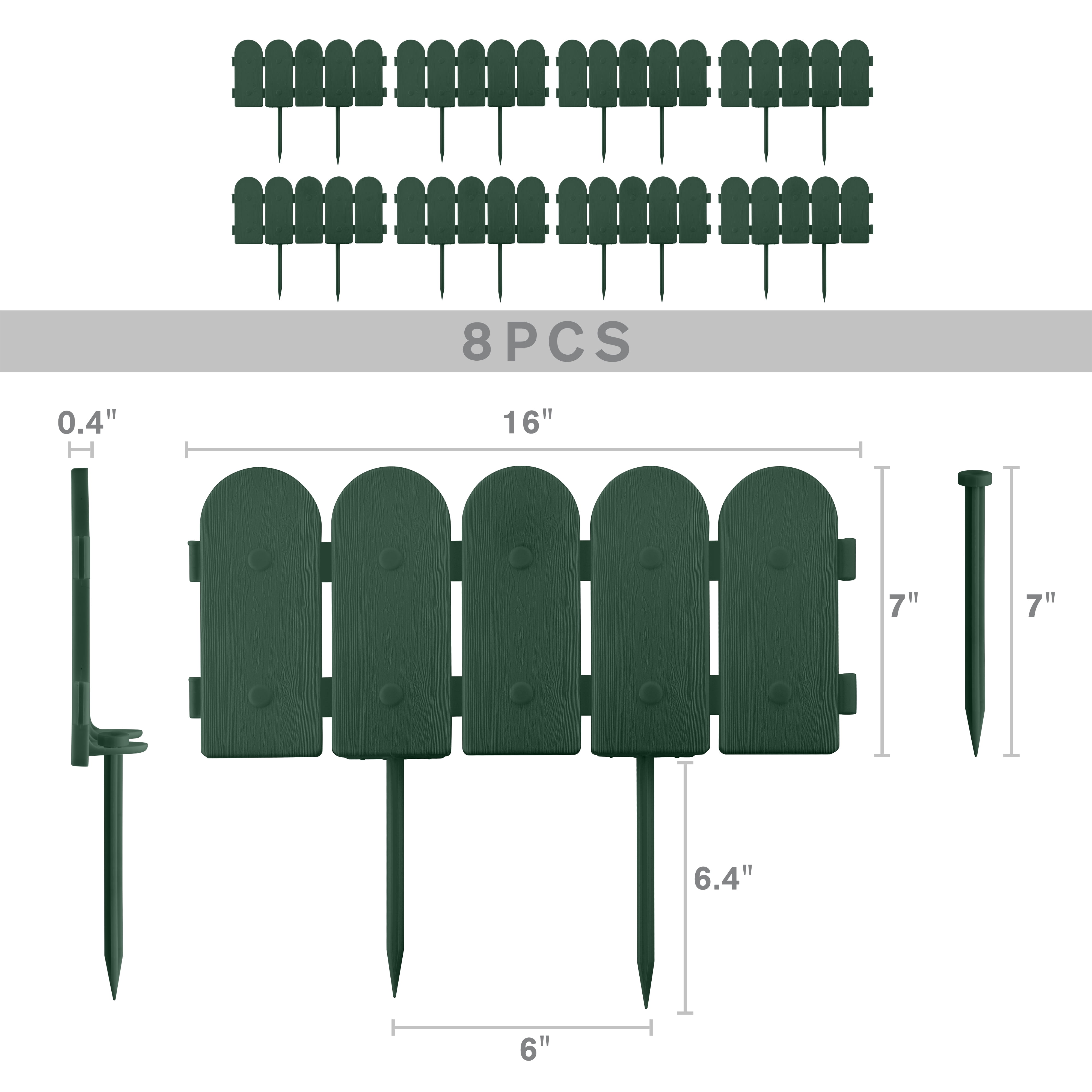 Evelyne Garden Border Edging: Wooden Fence Design - 8pcs Green Yard Landscaping Fence Liner Lawn Edge Barrier - 10ft Kit of Decorative Lawn Landscape Panels Elements - GMT-10374-B08