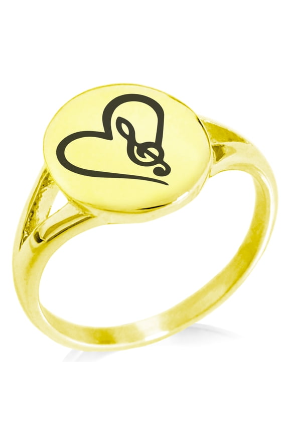 Stainless Steel Love Music Treble Clef Heart Minimalist Oval Top Polished Statement Ring
