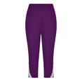 thumbnail image 4 of WCMZJ Womens Floral Lace Stitching Capri Leggings Elastic High Waisted Stretch Soft Cropped Capris Pants Plus Size Purple M, 4 of 6