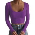 thumbnail image 1 of HSHDLDF Women's Square Neck Long Sleeve Ribbed Slim Fitted Casual Basic Crop Top, 1 of 6