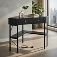 thumbnail image 4 of Demi Bonn Triangle Corner Desk with Charging Station with 2 Drawers and Storage Shelf, Small Home Office Desk Study Writing Table, Black, 4 of 6