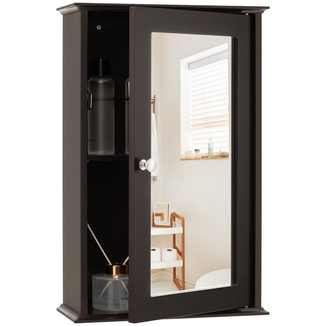 Giantex Armoire à Pharmacie Murale avec Porte Miroir Réversible et Étagère Réglable, Marron