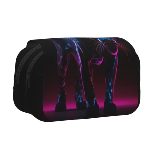Disketp Futuristic Purple Panther Estuche de Lápices de Doble Capa con Tapa Abatible y Cremallera, Organizador Escolar para Adolescentes y Adultos
