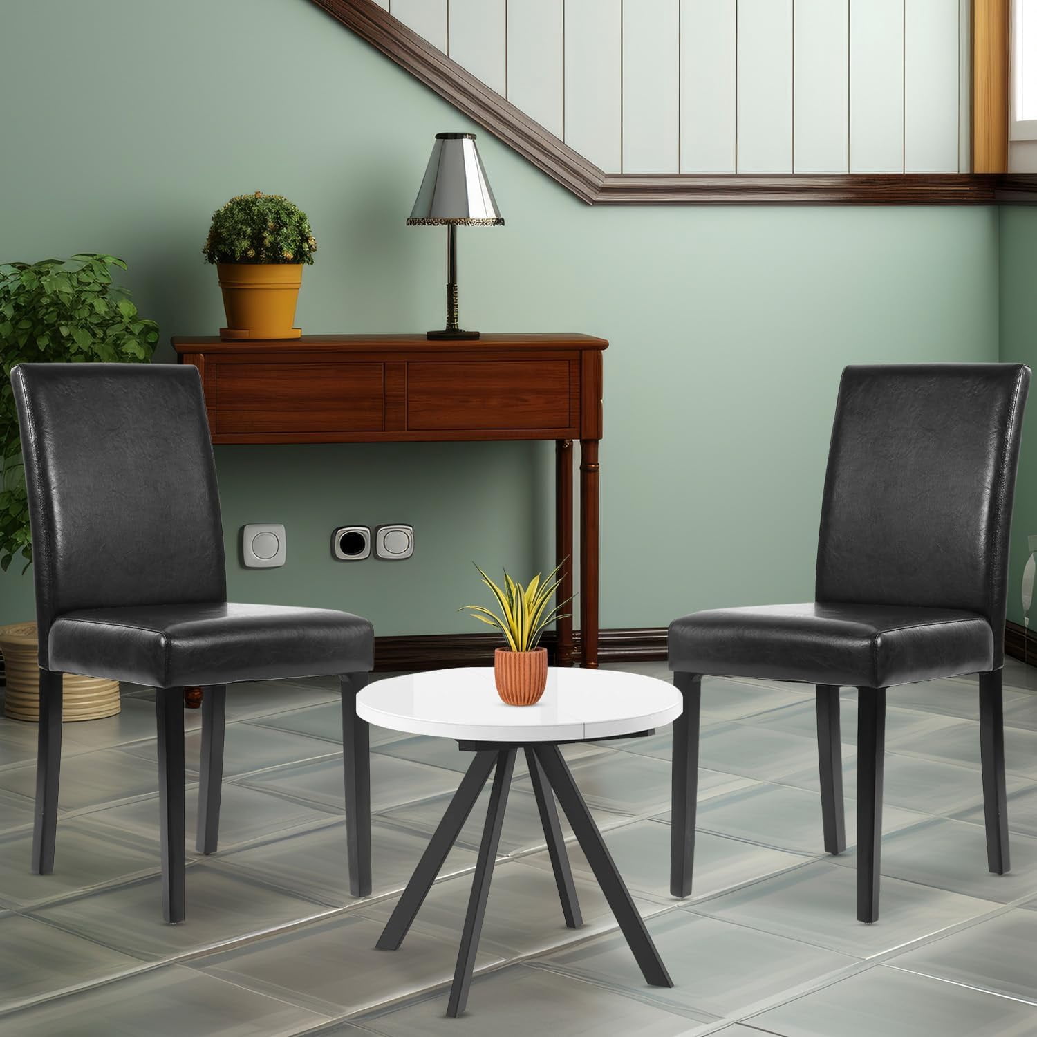 Dining Chairs Set of 4 - PU Leather Upholstered Modern Parsons Chairs with Solid Wood Legs, Sturdy & Durable Curved Backrest for Kitchen, Living Room, Restaurant, Black