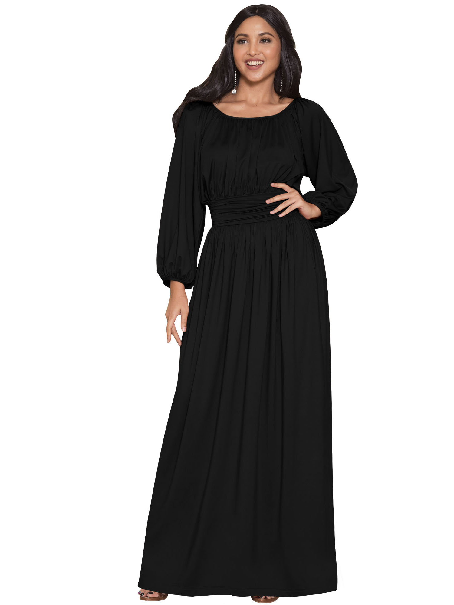 empire waist button back black gown classic black gown size S made USA Vintage midcentury black evening dress