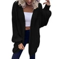 thumbnail image 1 of Ladies Winter Fashion Coat Cable Knitted Warm Outer Coat Crew Neck Knitwear Solid Color Overcoat Mid Length Trench Coat Long Sleeve Open Front Cardigan, 1 of 6
