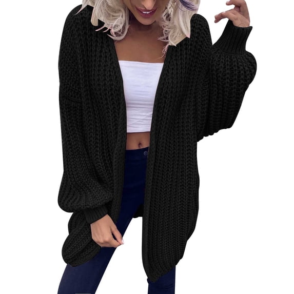 Long Cable Knitted Sweater Fashion Loose Knitwear Autumn Women Coat Solid Color Cardigan Pockets Round Neck Outwear Open Front Warm Pullover
