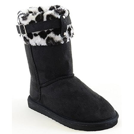 Leopard Cuff Furry Buckle Vegan Suede Flat Warm Women's (Best Vegan Winter Boots)