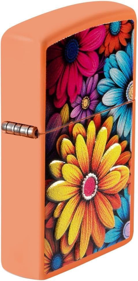 Zippo Lighter - Customized Message on Flowers Orange Matte Pocket Lighter 46434
