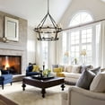 thumbnail image 5 of 2-Tier Chandelier Large Farmhouse Wagon Wheel Chandelier 20-Light Round Industrial Rustic Ceiling Pendant Lighting Fixture for Living Room, Dining Room,Kitchen Island, Foyer (Black), 5 of 10