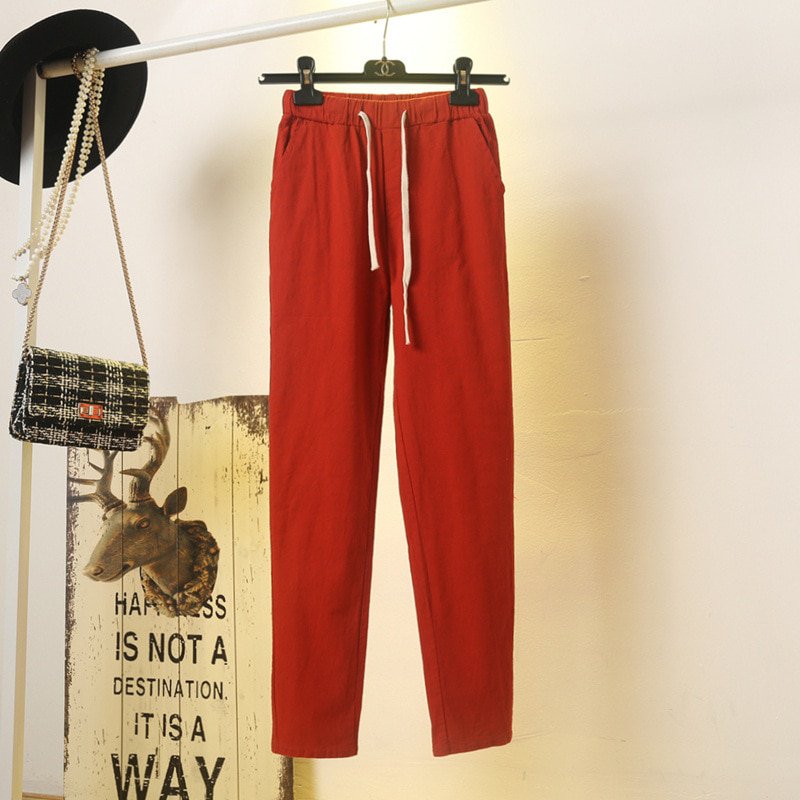 Patty - Womens Spring/Summer Harem Pants Cotton Linen Solid Elastic waist Candy Colors Harem