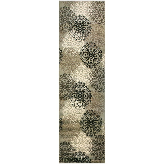 Leigh Modern Polypropylene Floral Medallion Indoor High Traffic Runner Rug - 2' 7" x 8', Blue