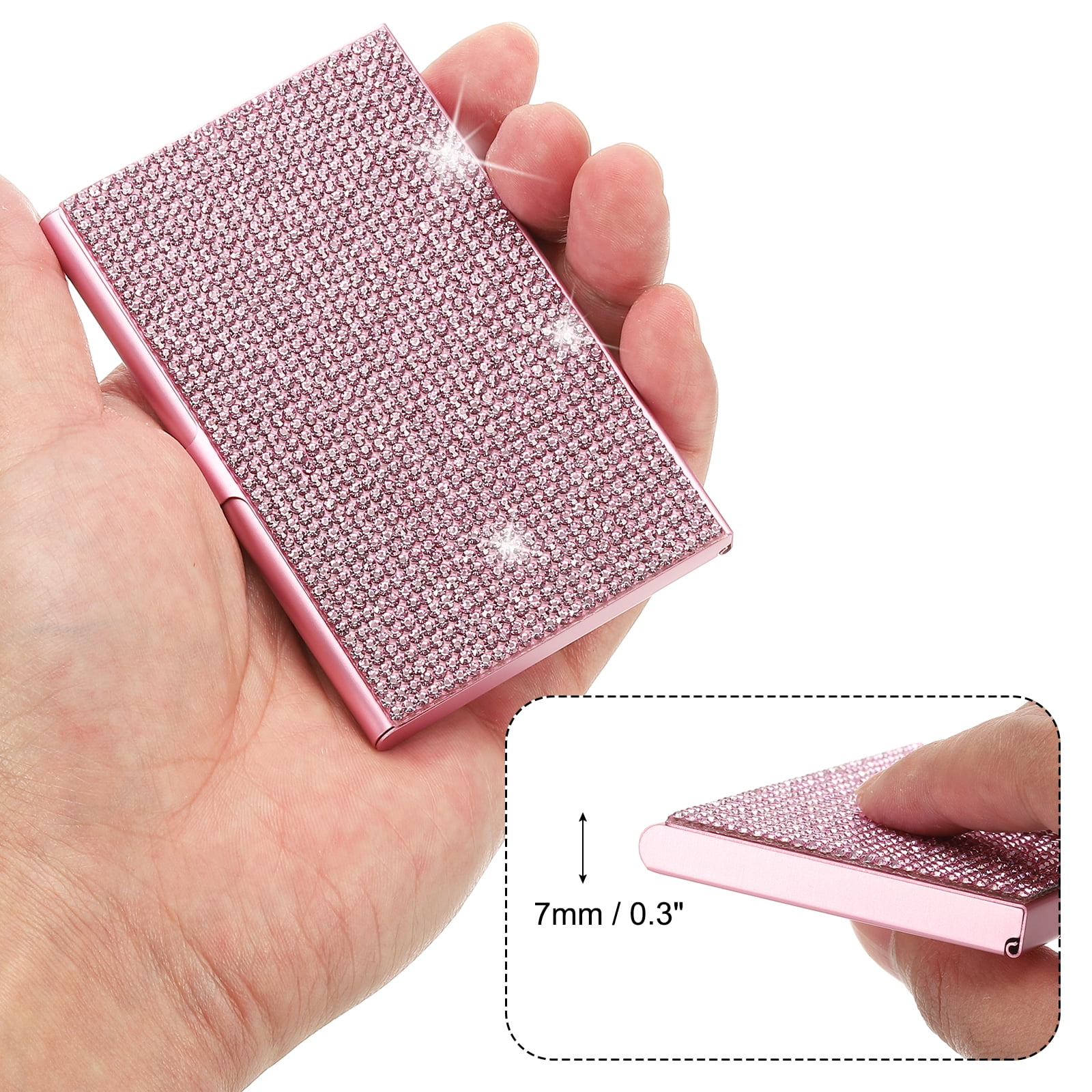 Unique Bargains Rhinestone Business Card Holder Alloy Bling Pocket Organizer Pink