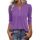 thumbnail image 1 of Tops de Color Sólido para las Mujeres Casual Tres Cuartos de Manga Cuello en V Suelta Camiseta Top Blusas para Uso Diario Y de Fiesta, 1 of 5