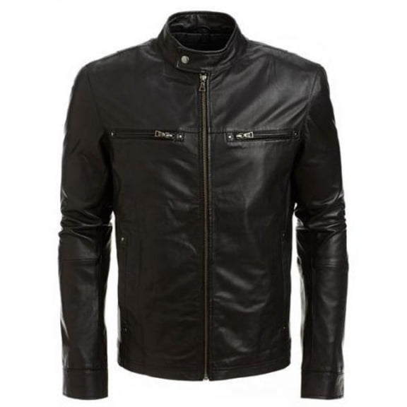 Noora 100% Real Lambskin Leather Black Racer Jacket With Zipper Pocket & Snap Black Stranded Look Designer Jacket SU032