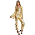 thumbnail image 3 of Aislor 70s Jumpsuit for Women Disco Costume Long Flared Sleeves Movie Star Flare Dance Hippie Rompers Gold XXL, 3 of 7