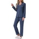 thumbnail image 4 of Conjunto de pijamas para mujeres INSPIRE CHIC de manga larga, con botones, cuello de muesca, ropa de casa y pantalones con cordón y bolsillos XL azul oscuro, 4 of 6