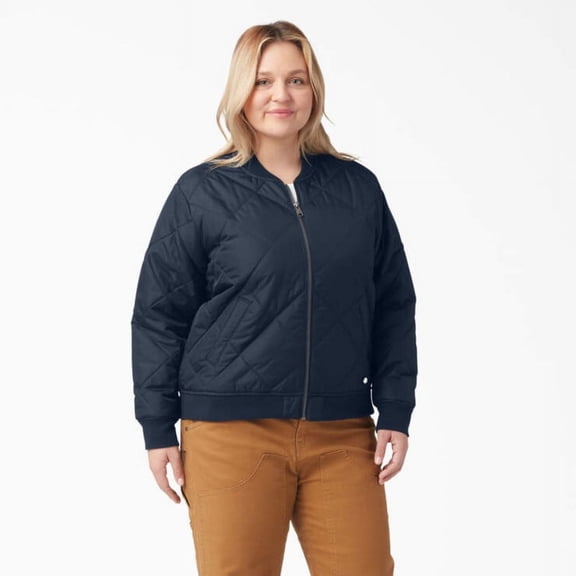 Dickies Women's Plus Quilted Bomber Jacket, Dark Navy, 1PS