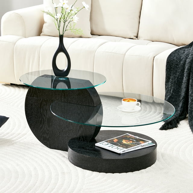 Modern Minimalist Tempered Glass Coffee Table,Black