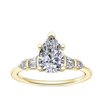 1.00 Carat Excellent Pear Cut Real Diamond New Design Solitaire with Accents Ring for Wedding and Engagement Solid 14K Yellow Gold Size 11