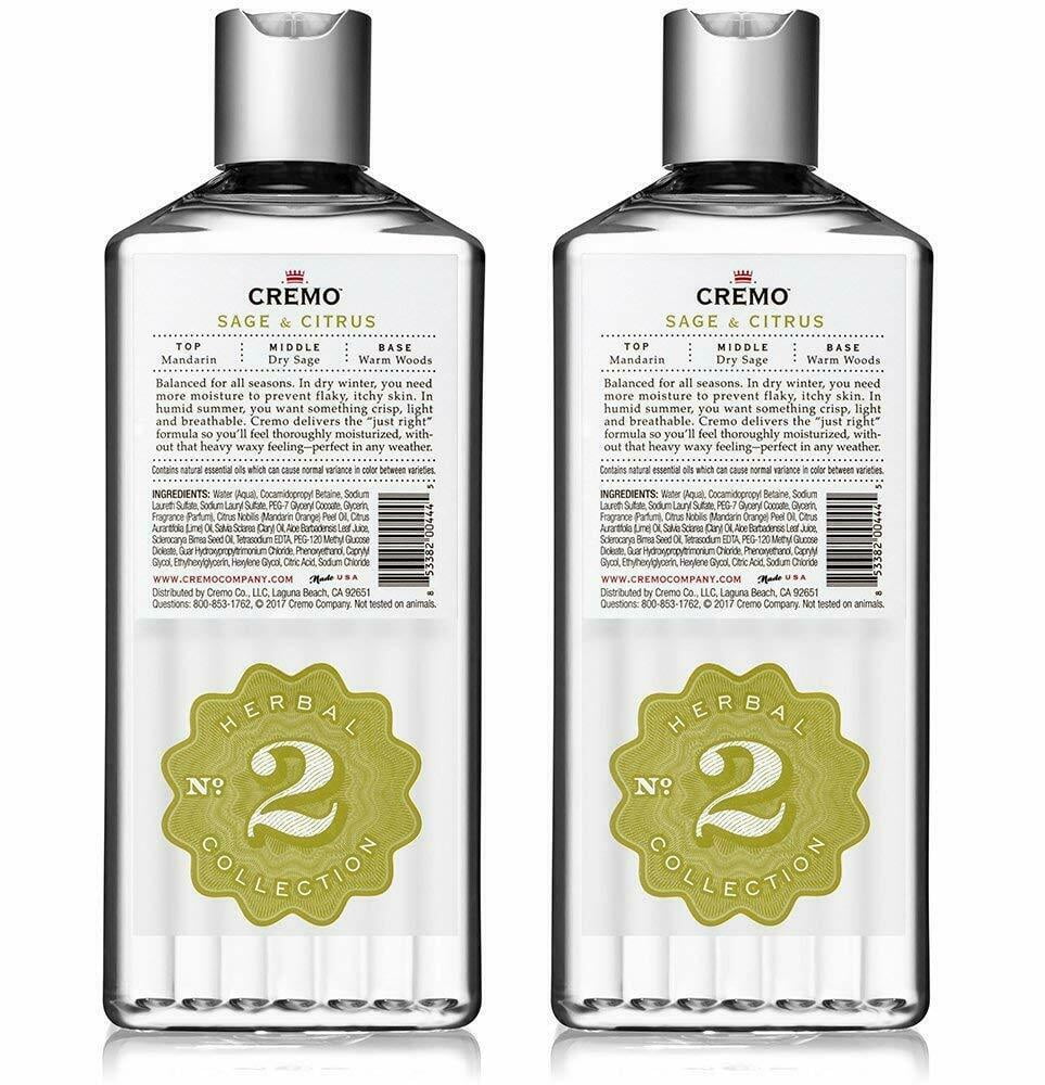2 Pack - Cremo Body Wash for Men, Sage & Citrus – Bright Mandarin, Dry Herbs & White Cedar, 16 Fl Oz