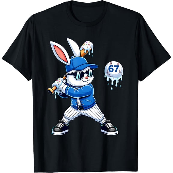 Funny Dripping Drip Baseball Rabbit Bunny Easter Womens T-Shirt