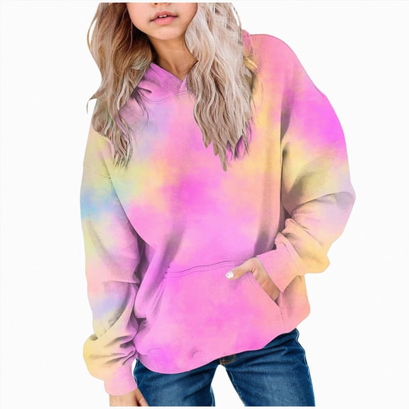 BOBOGOJP Cute Hoodies for Teen Girls Trendy Preppy Hooded Sweatshirts Oversized Long Sleeve Shirts Gradient Clothes for Girls Pink,Size 7-8 Years