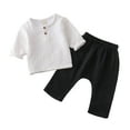 thumbnail image 1 of Girls Spring Outfits Solid Pullover Long Sleeve Linen Nine Inch Pants Crewneck Baby Boy Clothes Black 5-6 Years, 1 of 2