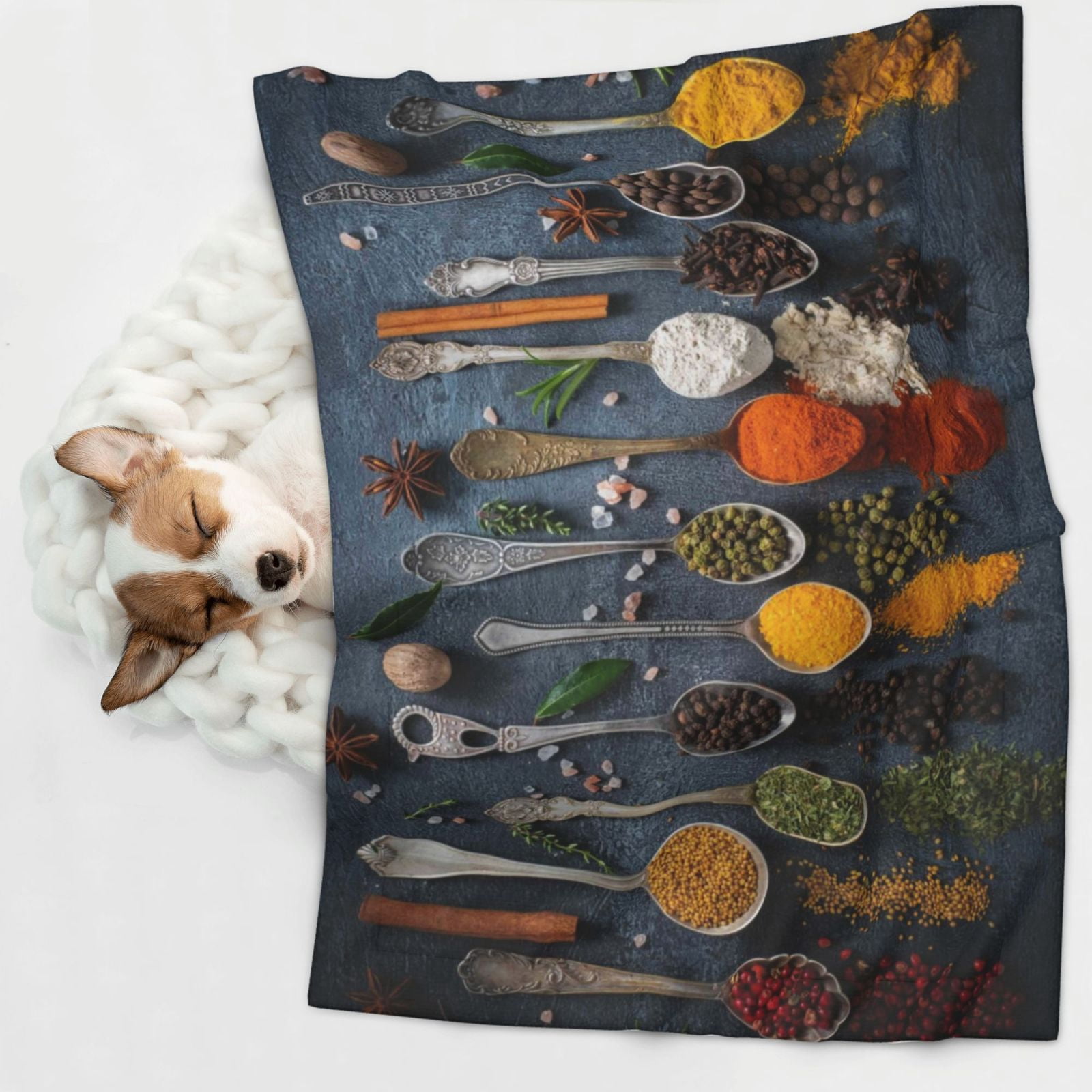 Naloa Various Herbs And Spices In Spoons Dog Blanket, 3 Sizes Cat Blanket for Indoor Cats Large Medium Small Dog Gifts-