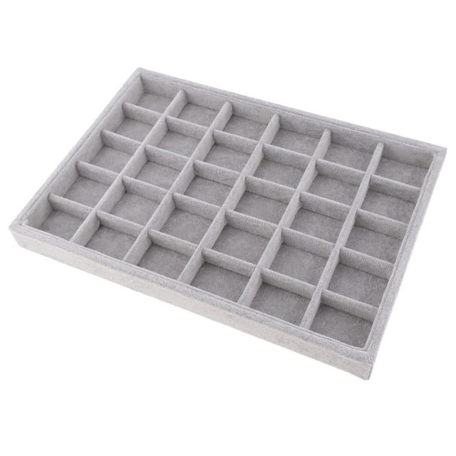 Estuche para joyas y pulseras, organizador con bandeja y 30 compartimentos. Terciopelo gris