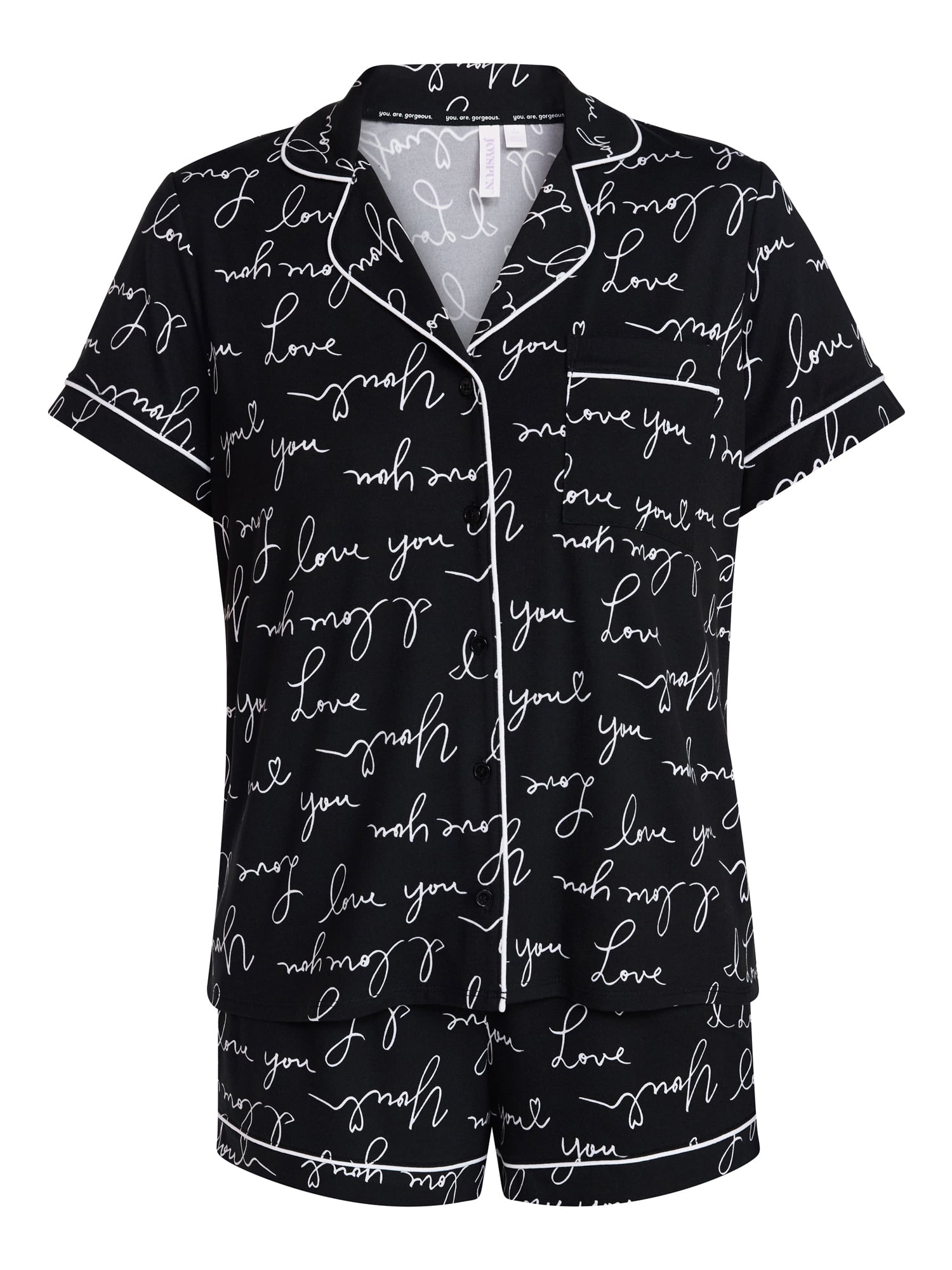 Joyspun Women's Dreamy Soft Collection Notch Collar Top and Shorts Pajama Set, 2-Piece, Sizes XS-3X