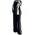 thumbnail image 2 of UAMVSH 2 Piece Blazers Outfits for Women Baggy Striped Color Block Jackets Palazzo Wide Leg Pantsuits with Pockets Lapel Business Dressy Sets(X-LargeWhite), 2 of 5
