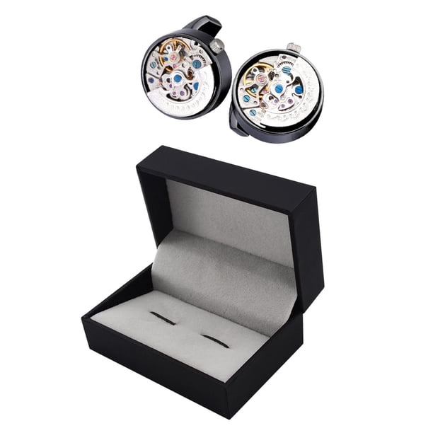 2 piezas Gemelos con forma de movimiento de reloj, Gemelos para camisa, Gemelos para hombre, Gemelos con movimiento de engranaje, Gemelos , Movimiento De Acero Negro