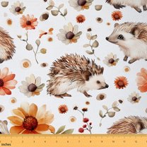 Homewish Cute Jungle Hedgehog Fabric by the Yard 2 Yards for Teen, Groovy Daisy Flower Sewing Fabric, Kawaii Animal Fabric for Sewing, Luxury Bedroom Decor
