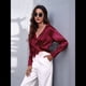 thumbnail image 5 of Blusas de Satén con Cuello en V y Larga para Mujer, Blusas de Seda de Verano, Moda 2025 Vino Tinto M, 5 of 9