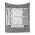 thumbnail image 1 of Country Soft Flannel Fleece Blanket, Graphic Illustration of Wooden Window Shutters Traditional Style Antique Bohemian, Cozy Plush for Indoor and Outdoor Use, 70" x 90", Grey White, by Ambesonne, 1 of 6