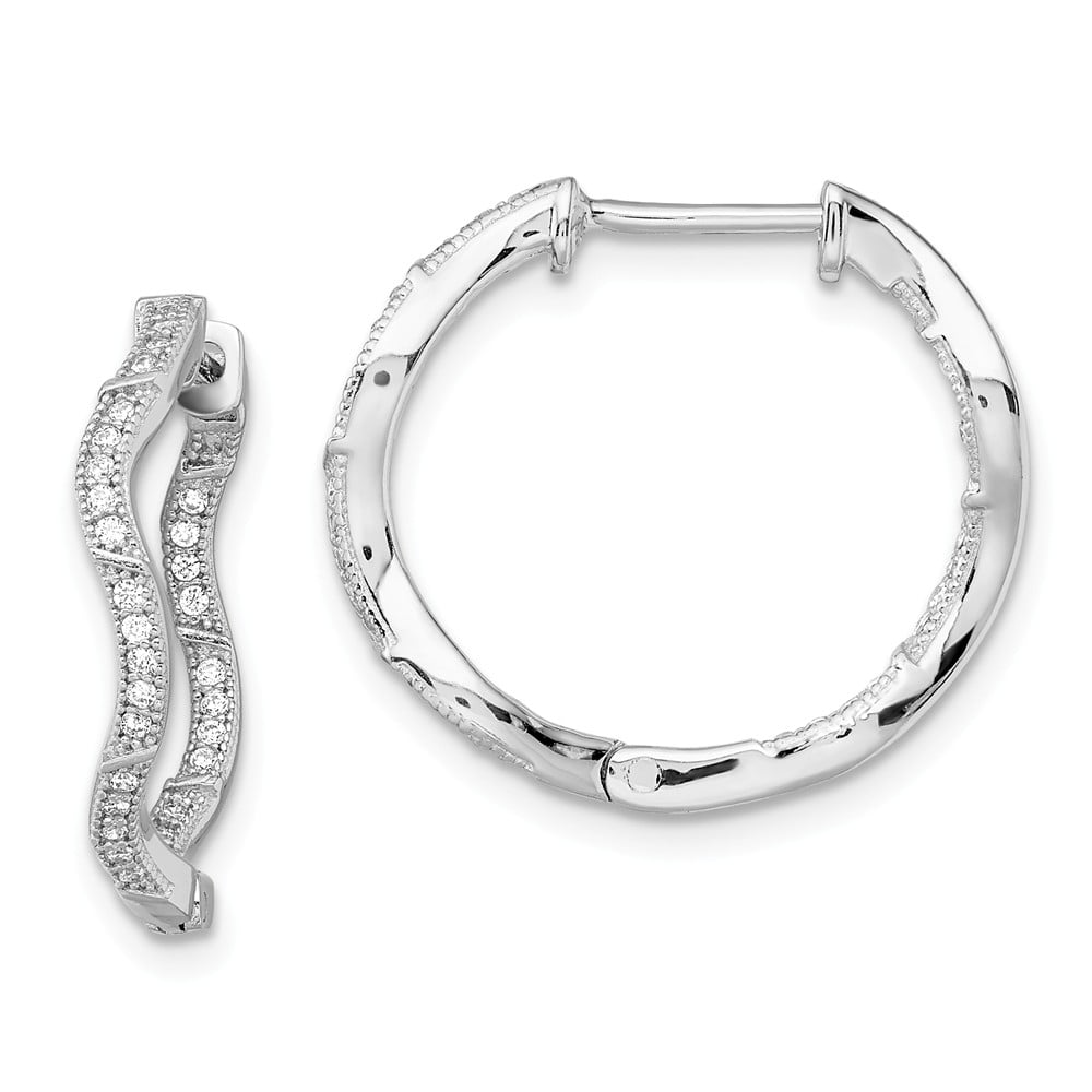 Sterling Silver & Synthetic Cz Brilliant Embers Polished Hinged Hoop Earrings
