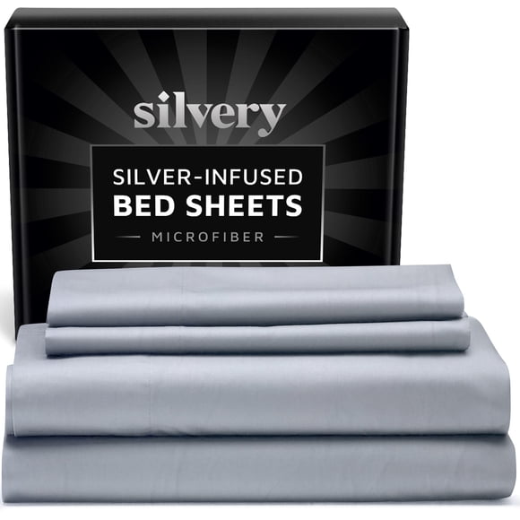 Sábanas Silvery con infusión de plata, ultra suaves, tamaño Queen, gris