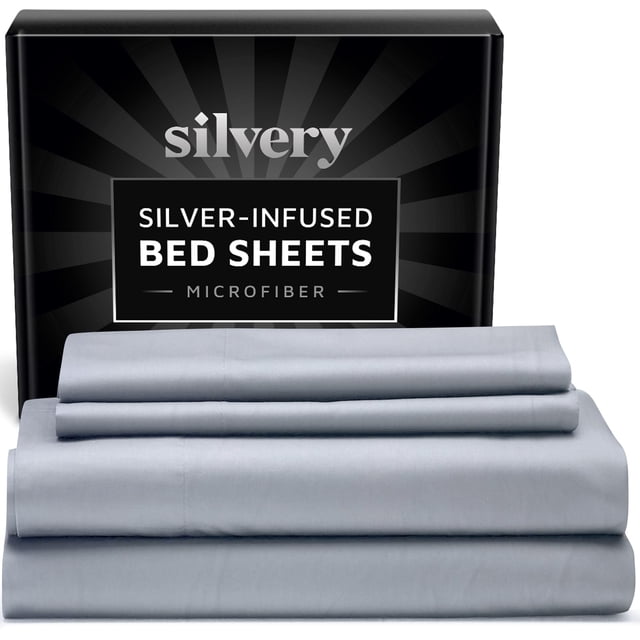 Sábanas Silvery con infusión de plata, ultra suaves, tamaño Queen, gris