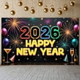 thumbnail image 3 of Colorful Fireworks 2026 New Year Banner Shiny Stars Happy New Year Display Champagne Glass Design Party Balloons 2026 Celebration Backdrop for New Year Party 2026 Celebration New Year Eve Event, 3 of 9