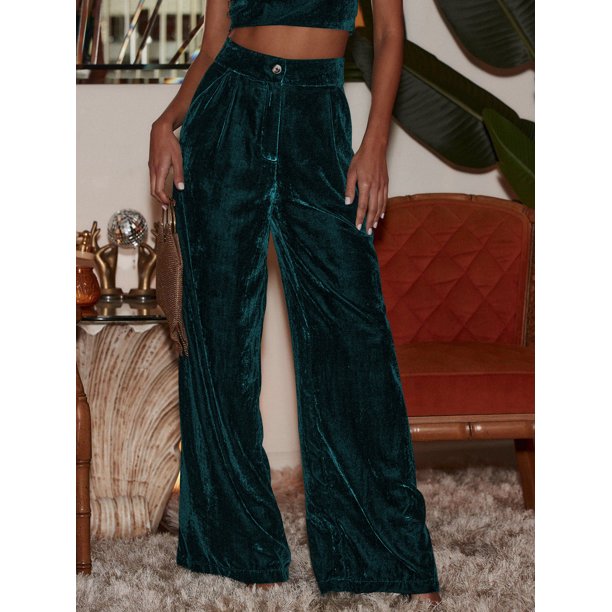 Pantalones elegantes de estilo francés para uso diario, pantalones de pierna ancha de terciopelo dorado de verano para mujer, pantalones casuales sueltos para mujer