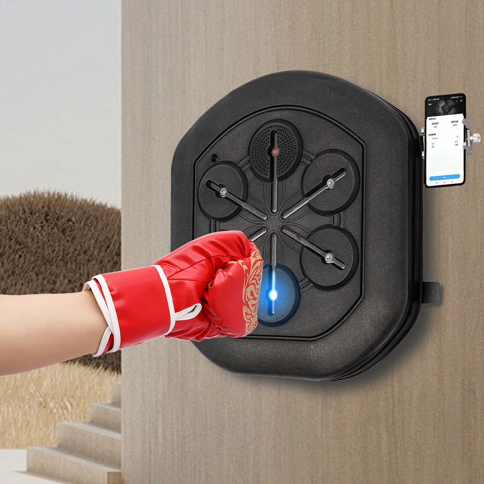 MEIMAI Boxing Machine Wall Mounted, Smart Music Boxing Machine with LED,  Electronic Punching Machine with Phone Holder & Boxing Gloves for Home