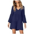 thumbnail image 2 of WNEGSTG Women's Babydoll Dresses Casual V-Neck Flutter Long Sleeve Dress Dating Party Mini Dress Brown, 2 of 8