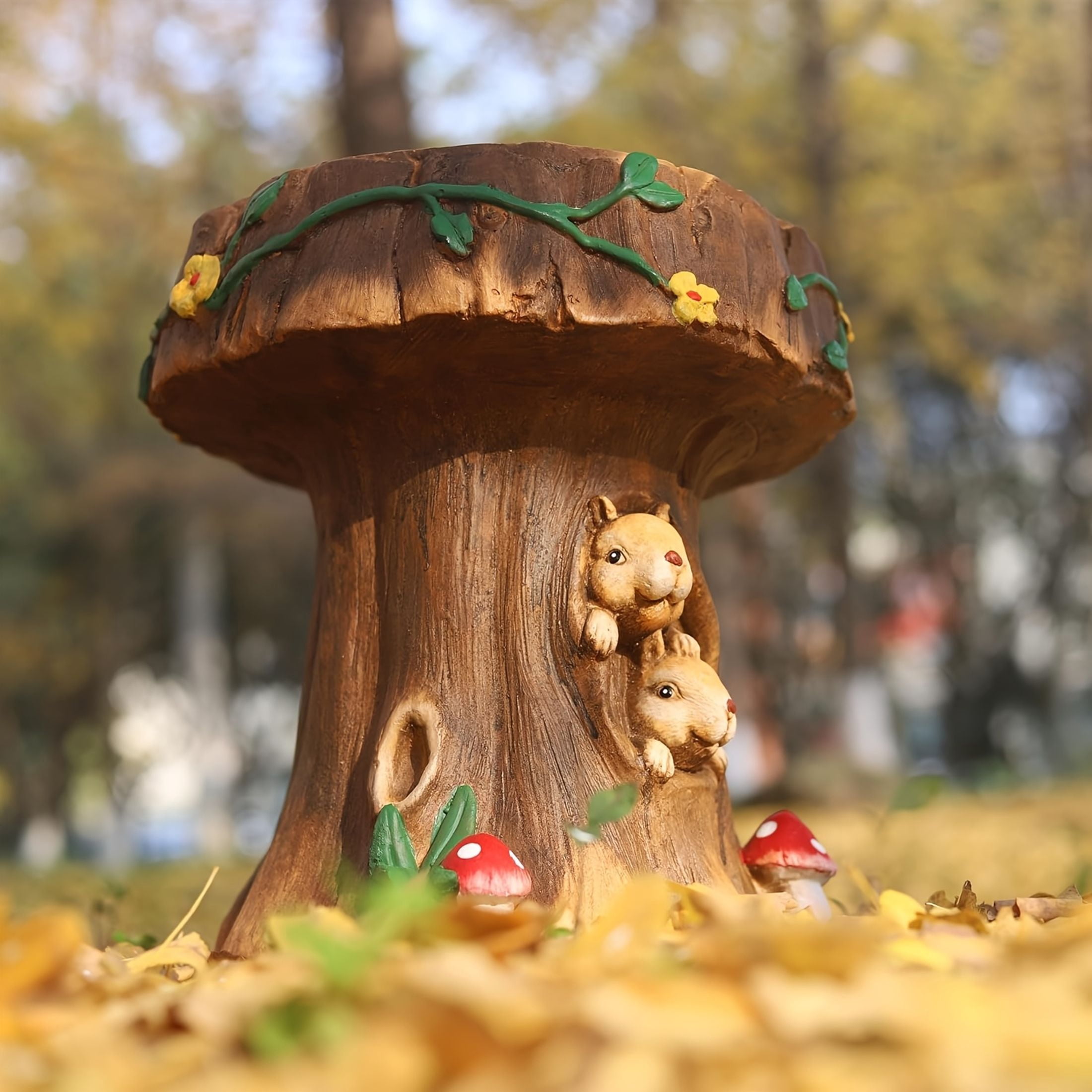 Noble House Squirrel Garden Stool, Fairy Forest Base Decor, Outdoor Creative Figurine Seat for Patio, Garden, Brown