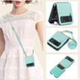 thumbnail image 1 of Nalacover for Samsung Galaxy Z Flip 3 Crossbody Wallet Case with Back Card Slot, Purse Cover with Shoulder Strap Classic PU Leather Lanyard for Women Girls, TPU Shockproof Non-Slip Case, Green, 1 of 7