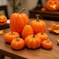 thumbnail image 6 of SMKE 8 Piece Artificial Pumpkin Set Fall Decor,Faux Pumpkins for Halloween Thanksgiving Table Centerpiece,Rustic Farmhouse Mantel Shelf Indoor Outdoor Display Orange 8pc, 6 of 6